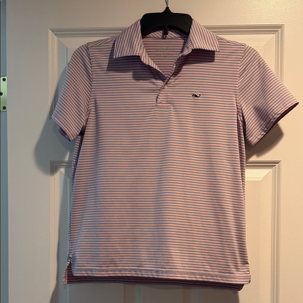 Vineyard Vines Pale Pink & Sky Blue Boye Medium Striped Polo
